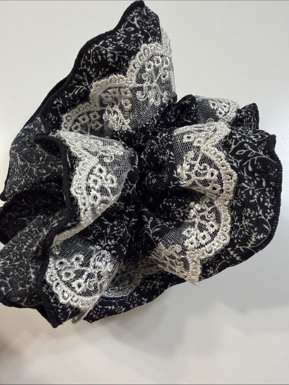 Black Lace Accent Scrunchie - Women's Hair Accessory